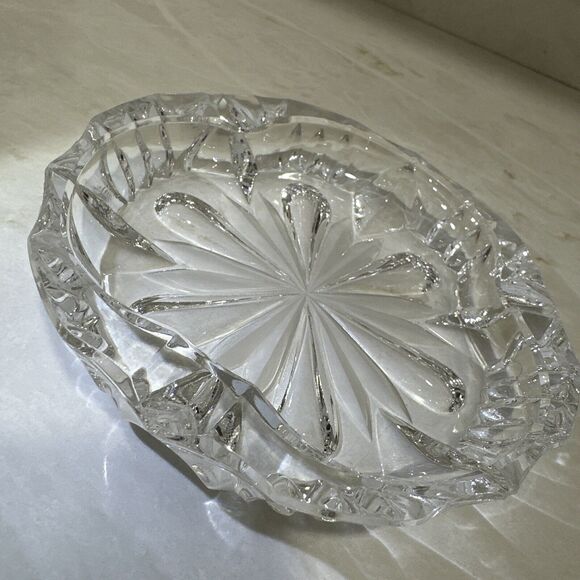 Vintage MCM Heavy Crystal Starburst Glass Trinket Jewelry Dish 5in Retro Chic - Picture 2 of 5